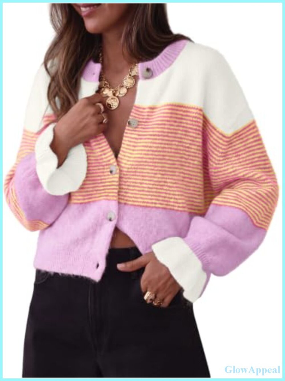 Striped Knit Cardigan Sweater for Women